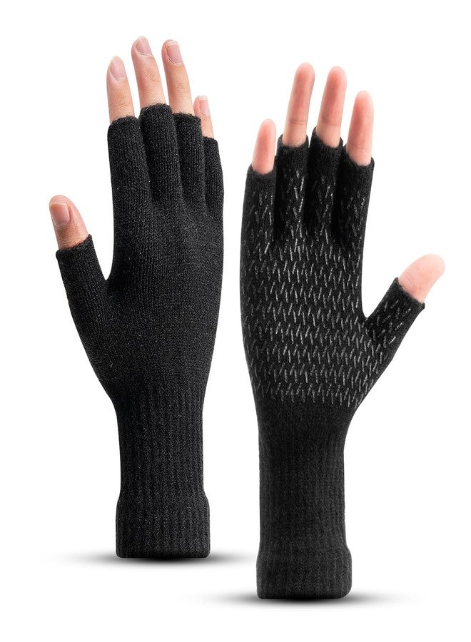 Rahhint Alpaca Wool Fingerless Gloves for Men Women Half Finger Winter Knitted Gloves for Fishing Hunting Driving Typing - Image 1
